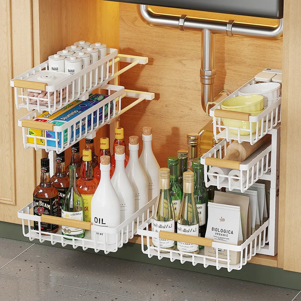 3-Tier Pull-Out Metal Storage Basket | OEM Kitchen Storage Factory - XMAGICS